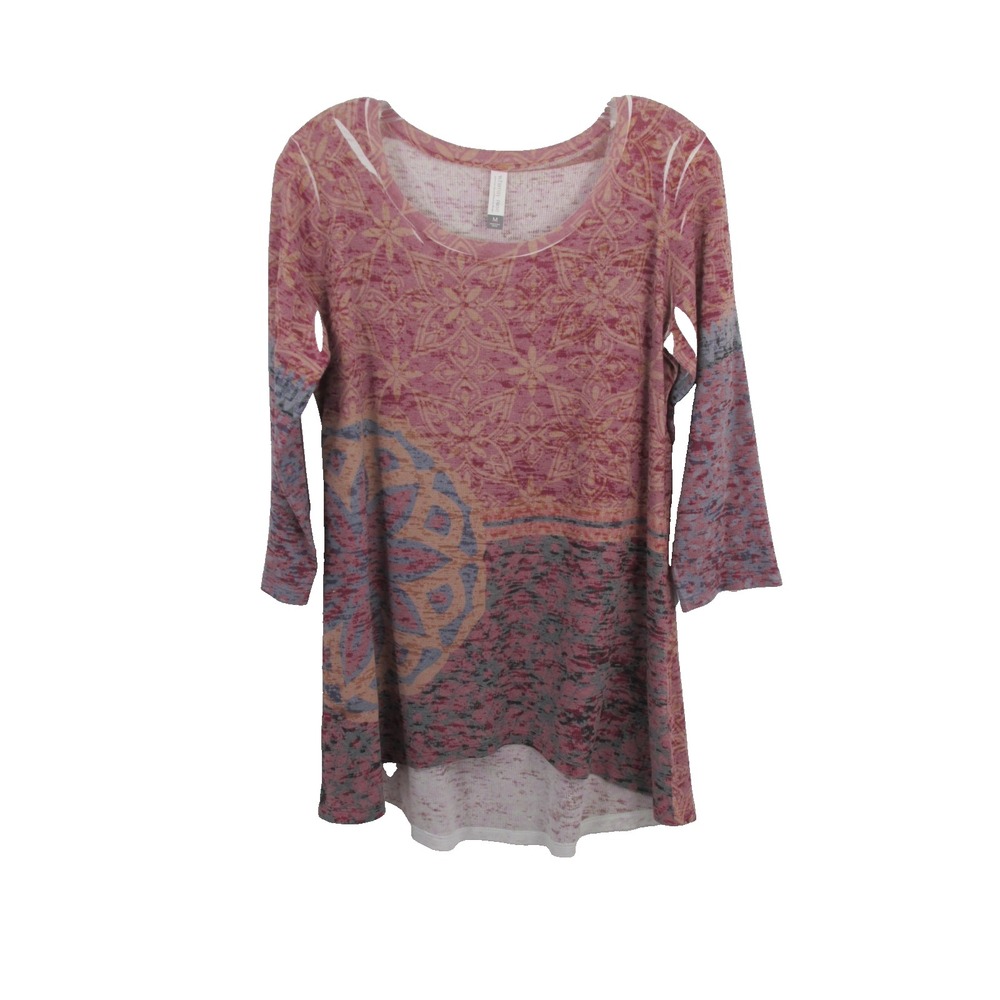Whimsy Rose Thermal Waffle Knit Tunic Top Women Med Multicolor Mosaic Hi-Lo